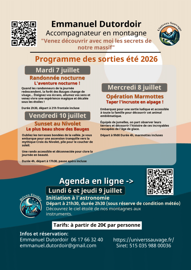 programme sortie du 4 au 10 juillet 2026